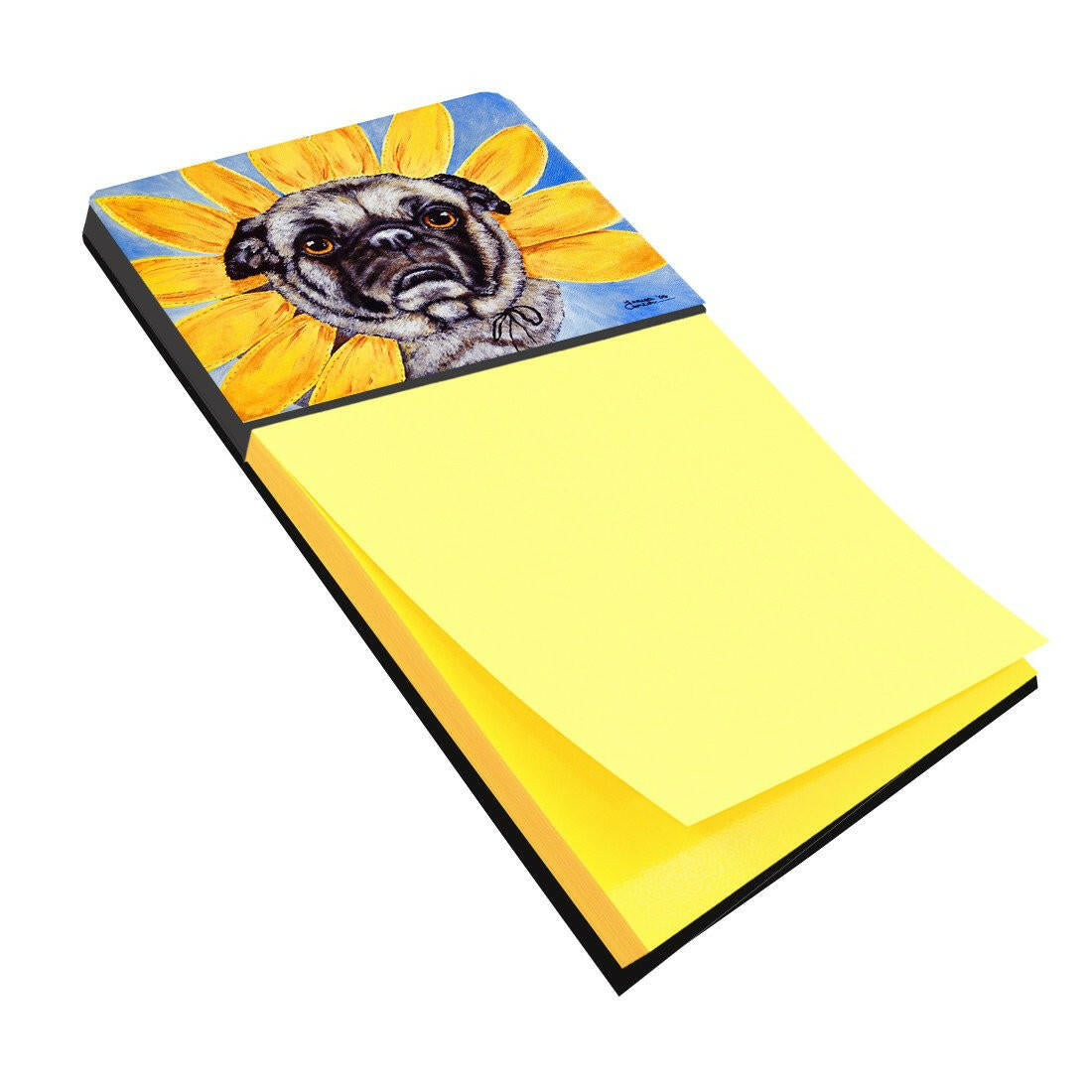 Sunflower Pug Watercolor Sticky Note Holder Refillable Dispenser Desk Accessory 3x3 Pad Gift