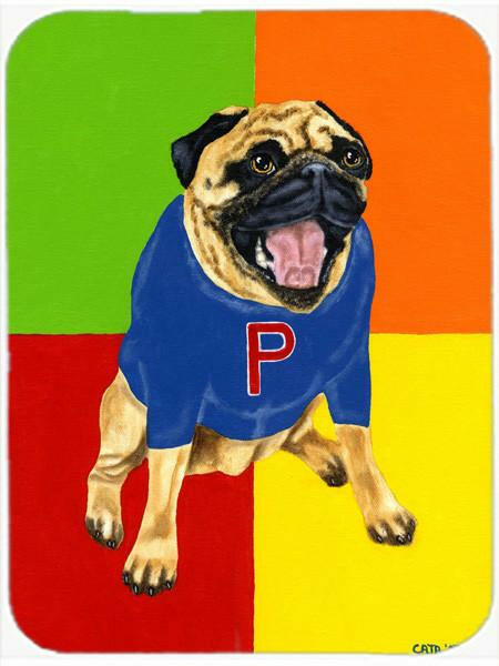 Go Team Varsity Pug Cutting Board Tempered Glass Kitchen Cutting Surface, Heat Resistant Chopping, Non-Slip Feet, Food Prep & Serving