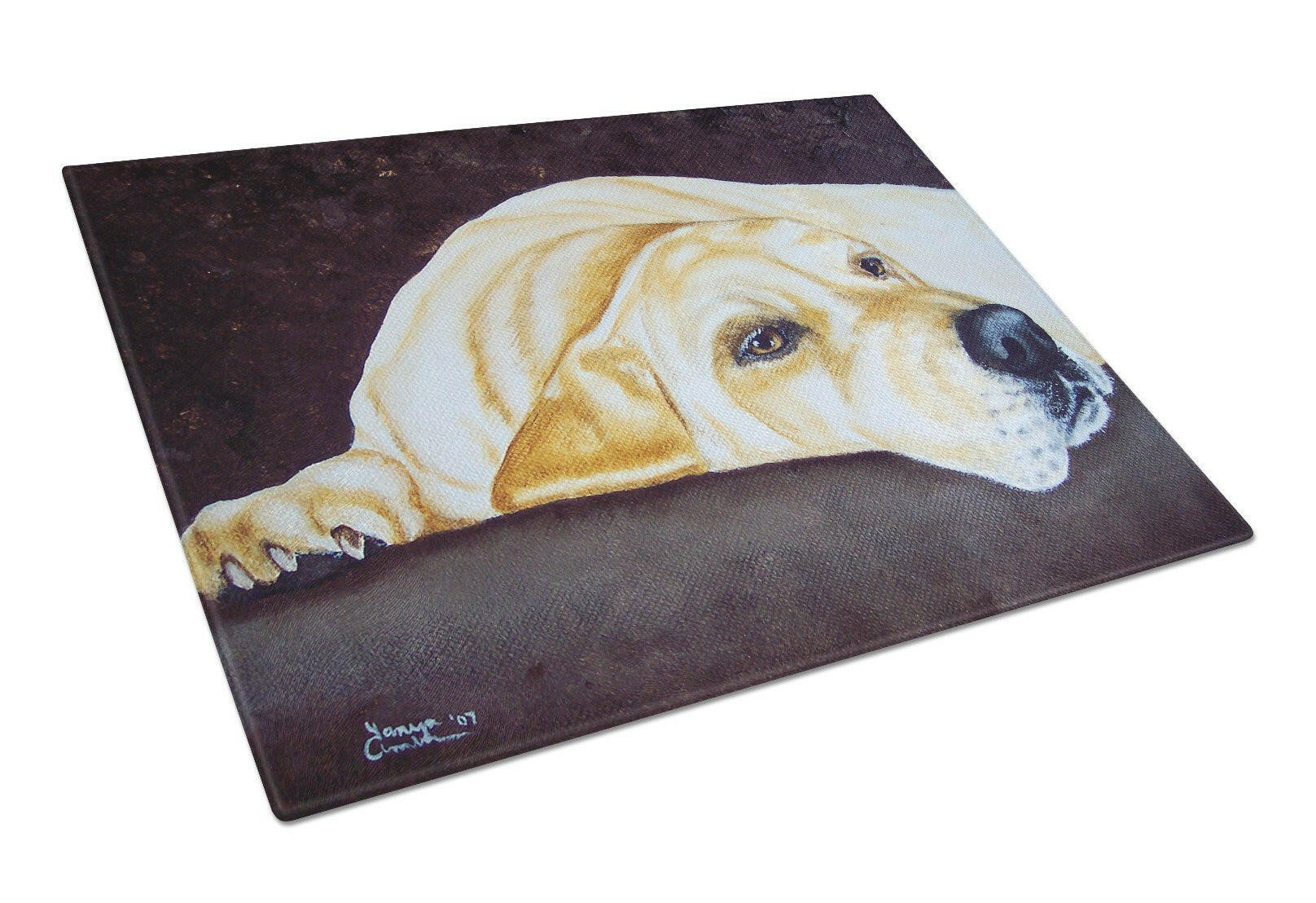 Naptime Yellow Labrador Cutting Board Tempered Glass Kitchen Cutting Surface, Heat Resistant Chopping, Non-Slip Feet, Food Prep & Serving