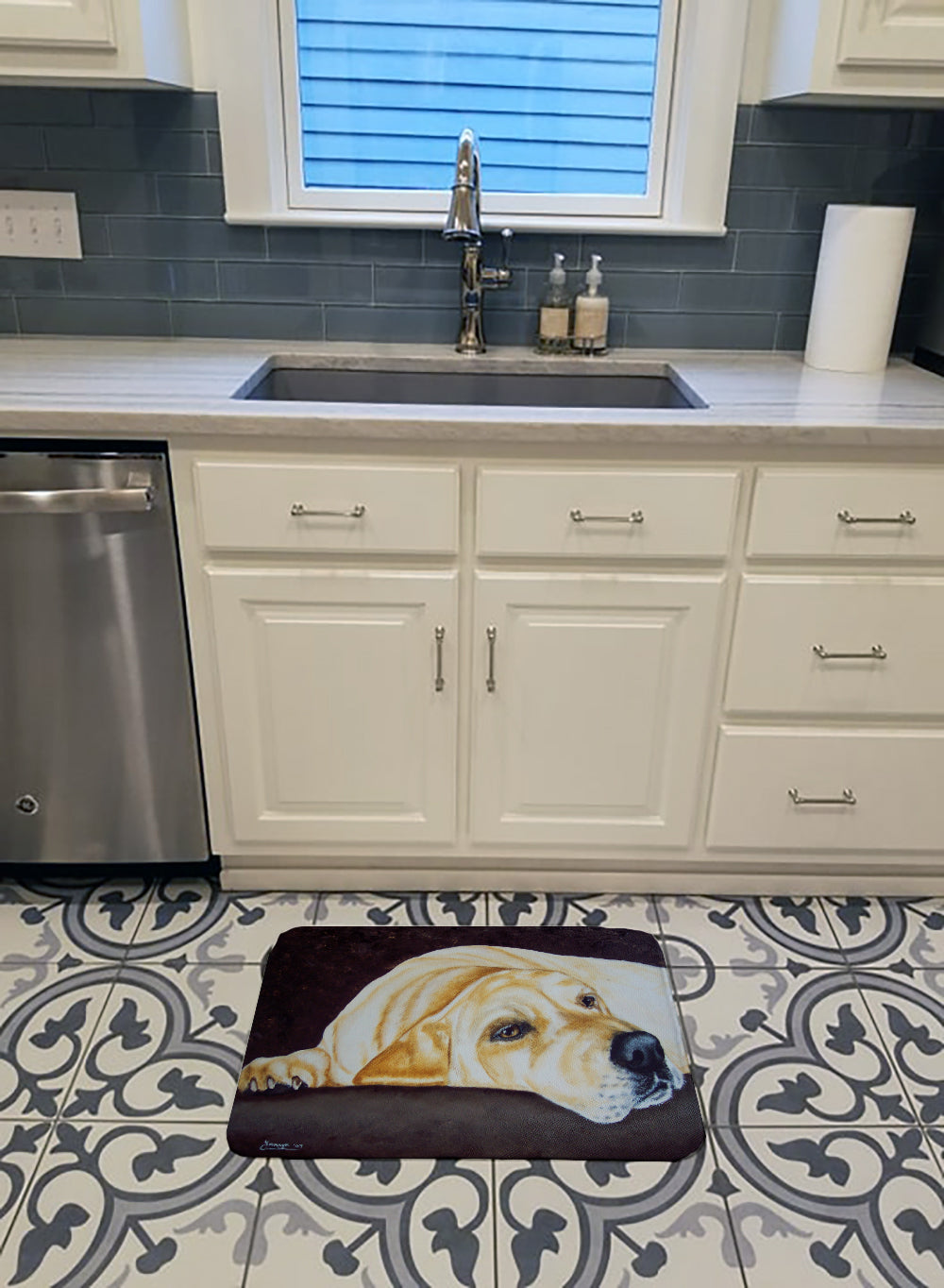 Naptime Yellow Labrador Memory Foam Kitchen Mat Machine Washable Anti-Fatigue Cushion Comfort Bath or Kitchen Rug