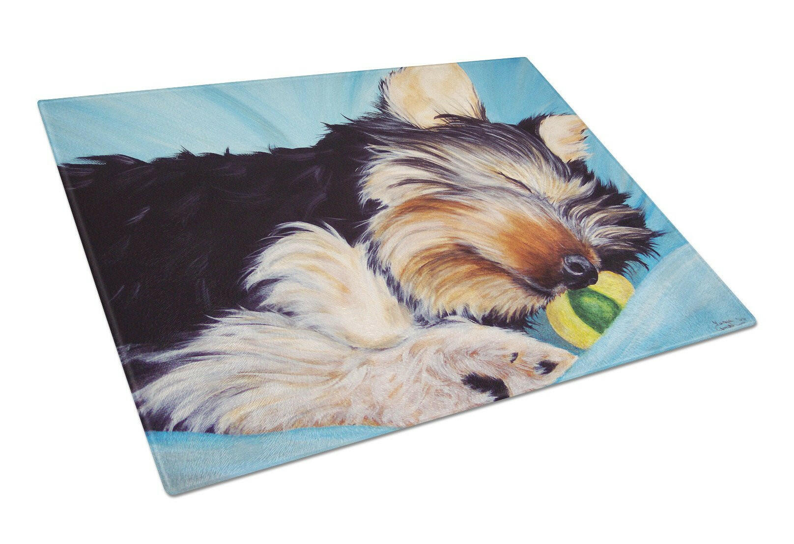 Naptime Yorkie Yorkshire Terrier Cutting Board Tempered Glass Kitchen Cutting Surface, Heat Resistant Chopping, Non-Slip Feet, Food Prep & Serving