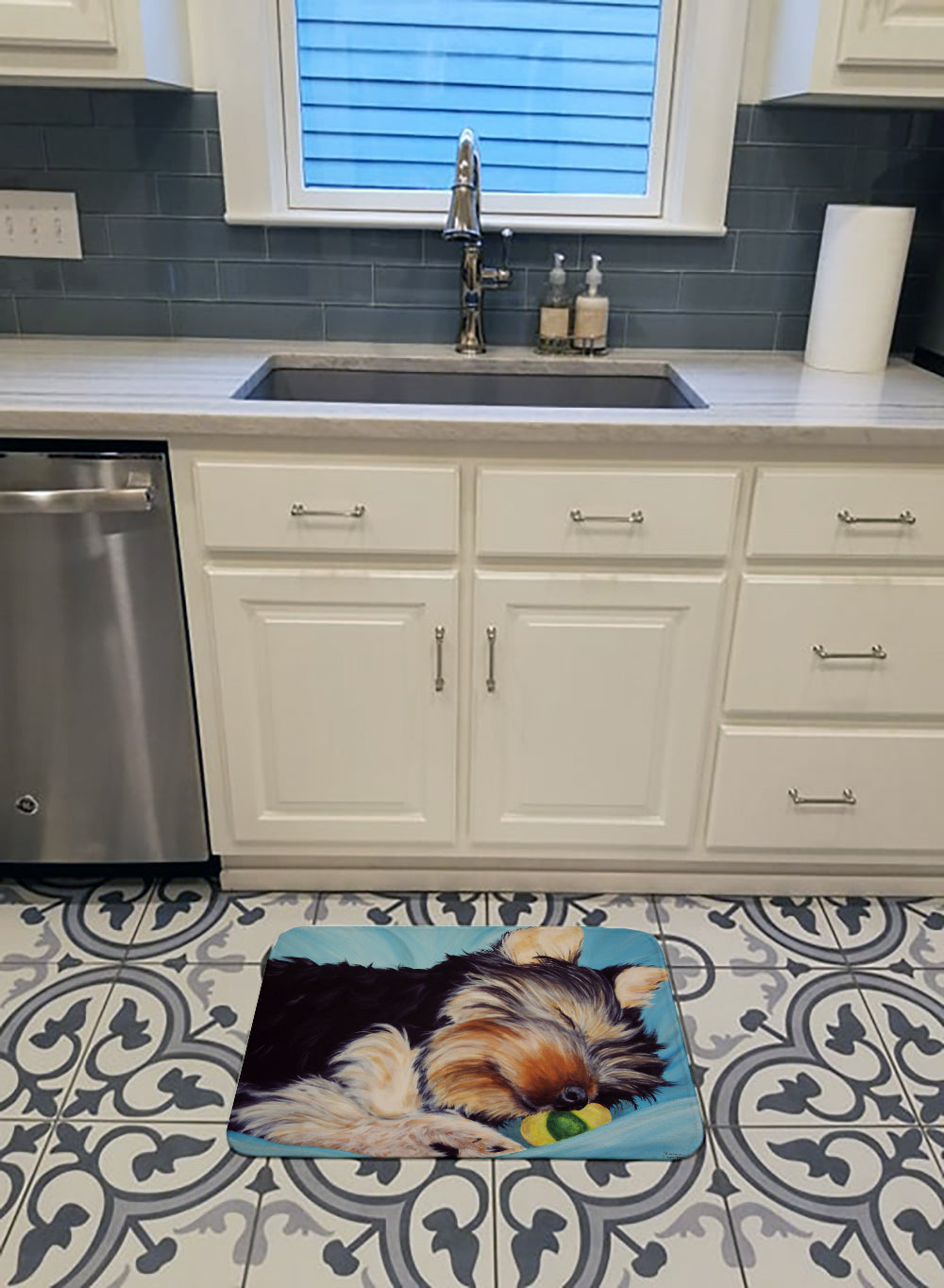 Naptime Yorkie Yorkshire Terrier Memory Foam Kitchen Mat Machine Washable Anti-Fatigue Cushion Comfort Bath or Kitchen Rug