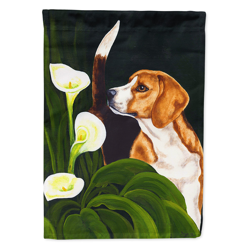 Beagle Lillies House Flag 28x40 Porch Sleeve Pole Decorative Outside Yard Banner Artwork Wall Hanging, Polyester