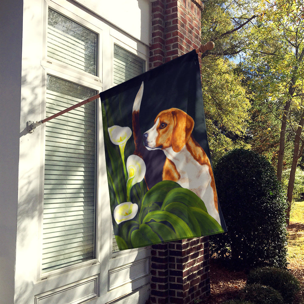 Beagle Lillies House Flag 28x40 Porch Sleeve Pole Decorative Outside Yard Banner Artwork Wall Hanging, Polyester