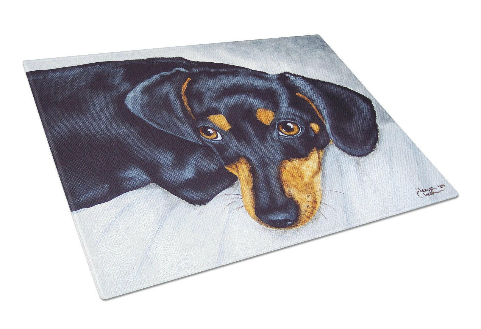 Black and Tan Doxie Dachshund Cutting Board Tempered Glass Kitchen Cutting Surface, Heat Resistant Chopping, Non-Slip Feet, Food Prep & Serving