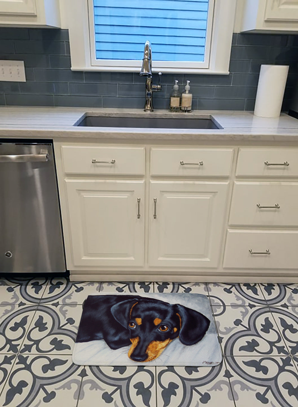 Black and Tan Doxie Dachshund Memory Foam Kitchen Mat Machine Washable Anti-Fatigue Cushion Comfort Bath or Kitchen Rug