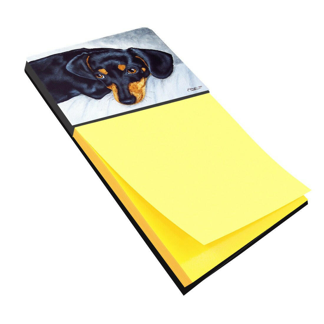 Black and Tan Doxie Dachshund Watercolor Sticky Note Holder Refillable Dispenser Desk Accessory 3x3 Pad Gift
