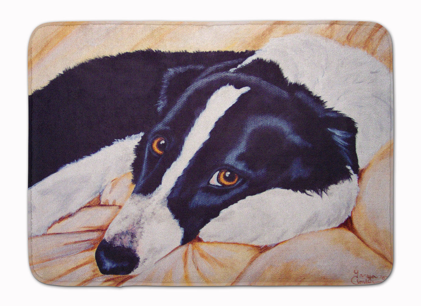 Naptime Border Collie Memory Foam Kitchen Mat Machine Washable Anti-Fatigue Cushion Comfort Bath or Kitchen Rug