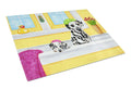Bath Day Dalmatian Cutting Board Tempered Glass Kitchen Cutting Surface, Heat Resistant Chopping, Non-Slip Feet, Food Prep & Serving