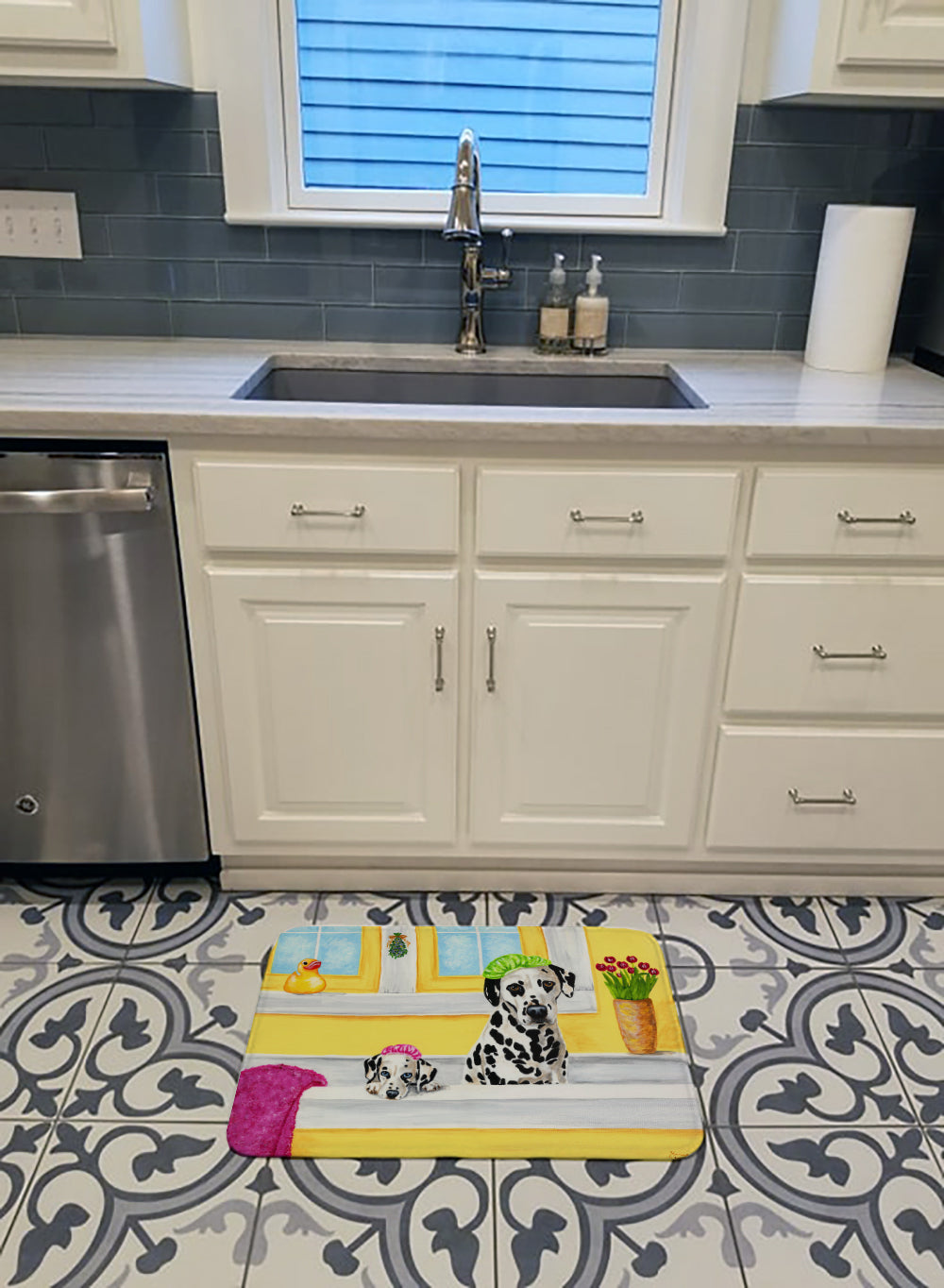 Bath Day Dalmatian Memory Foam Kitchen Mat Machine Washable Anti-Fatigue Cushion Comfort Bath or Kitchen Rug