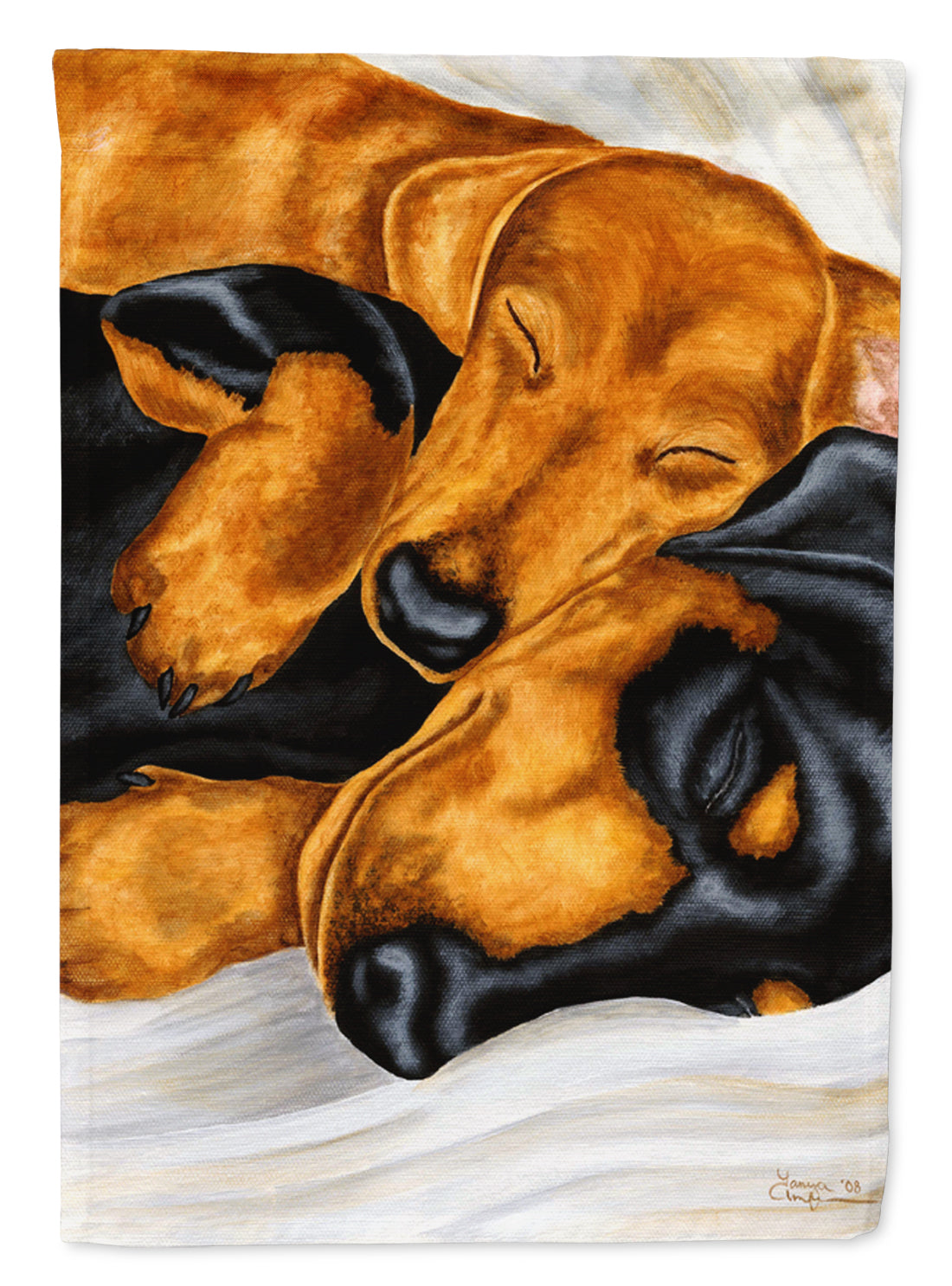 Dachshund Snuggles House Flag 28x40 Porch Sleeve Pole Decorative Outside Yard Banner Artwork Wall Hanging, Polyester