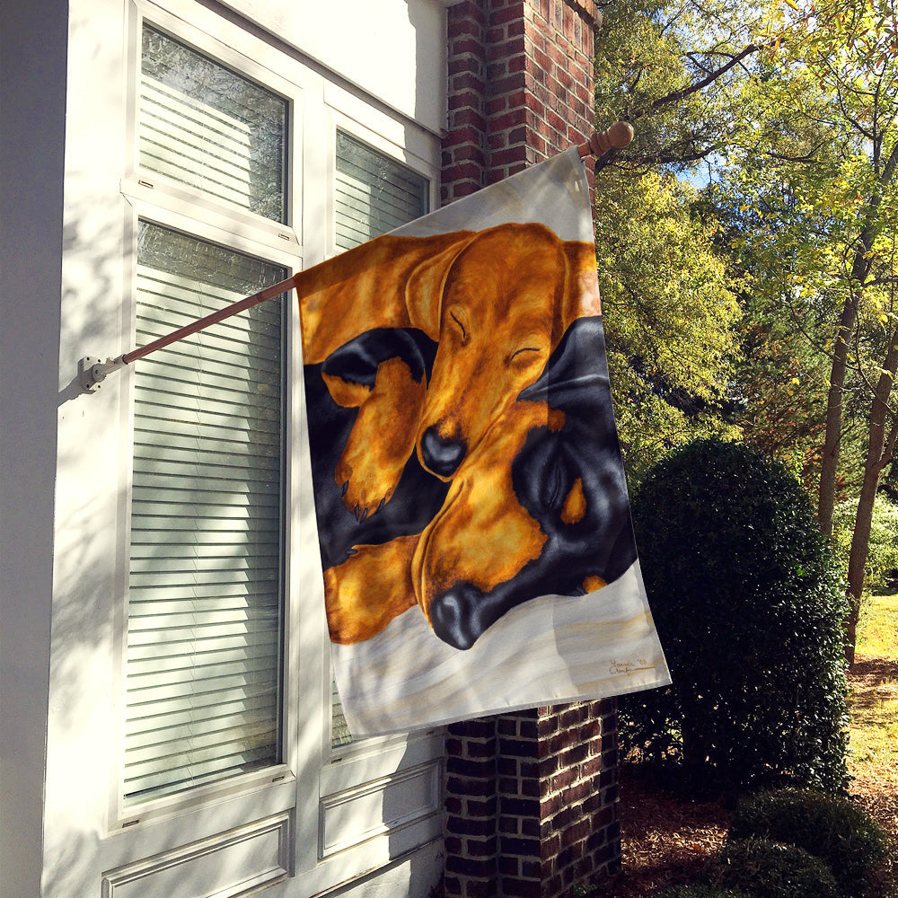 Dachshund Snuggles House Flag 28x40 Porch Sleeve Pole Decorative Outside Yard Banner Artwork Wall Hanging, Polyester