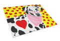 Hearts and Dalmatian Cutting Board Tempered Glass Kitchen Cutting Surface, Heat Resistant Chopping, Non-Slip Feet, Food Prep & Serving