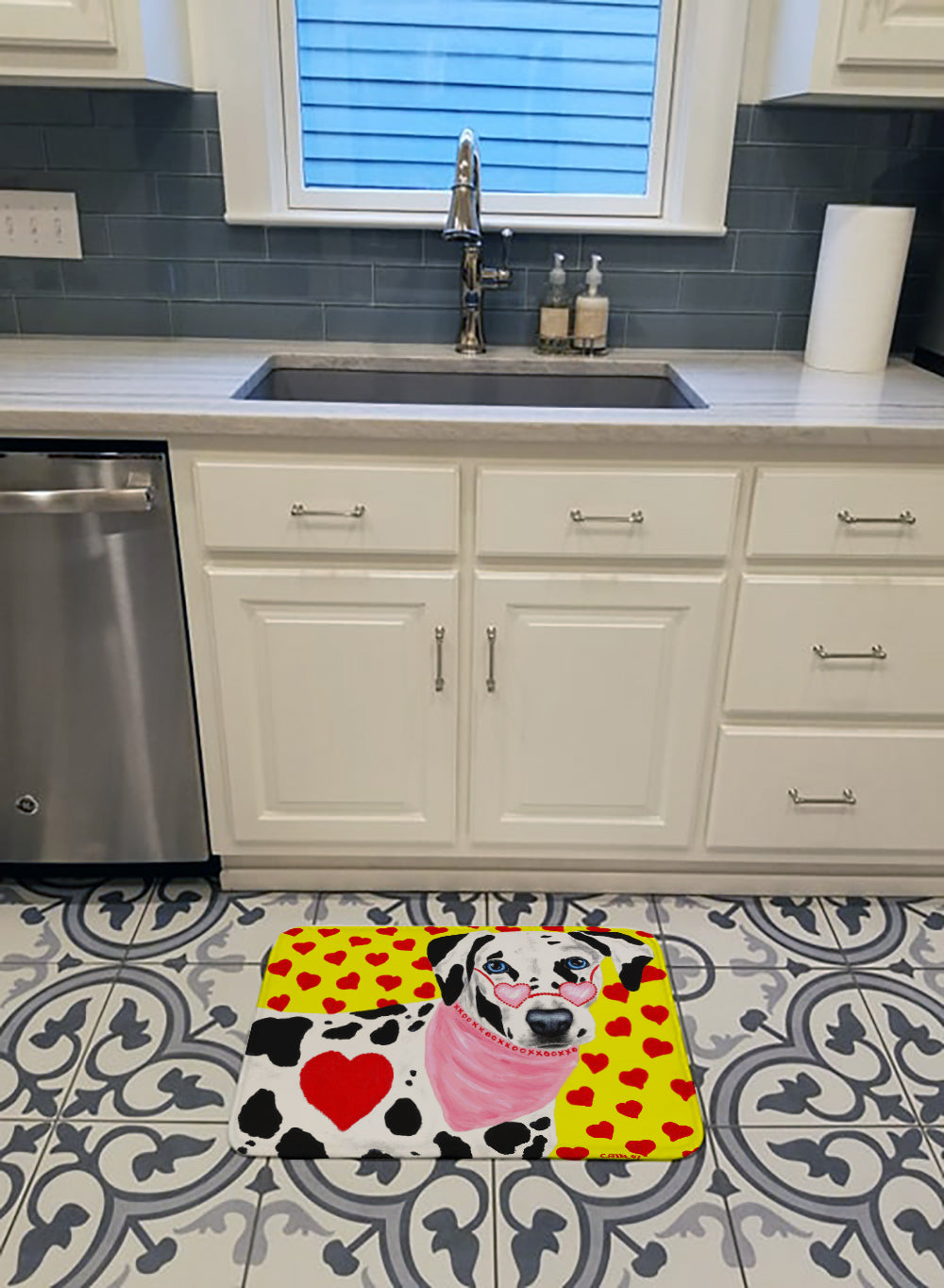Hearts and Dalmatian Memory Foam Kitchen Mat Machine Washable Anti-Fatigue Cushion Comfort Bath or Kitchen Rug