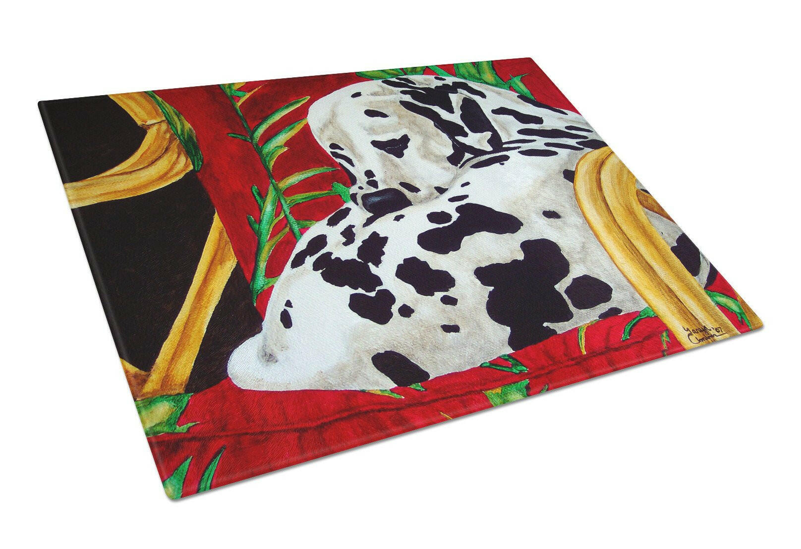 Sunday Nap Dalmatian Cutting Board Tempered Glass Kitchen Cutting Surface, Heat Resistant Chopping, Non-Slip Feet, Food Prep & Serving