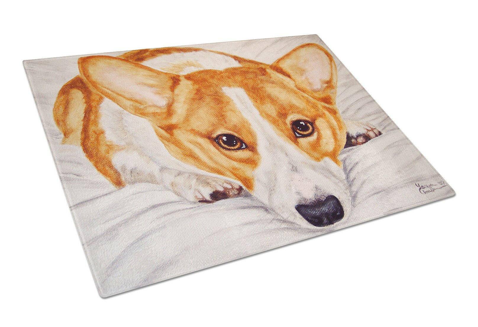Fiona Corgi Cutting Board Tempered Glass Kitchen Cutting Surface, Heat Resistant Chopping, Non-Slip Feet, Food Prep & Serving