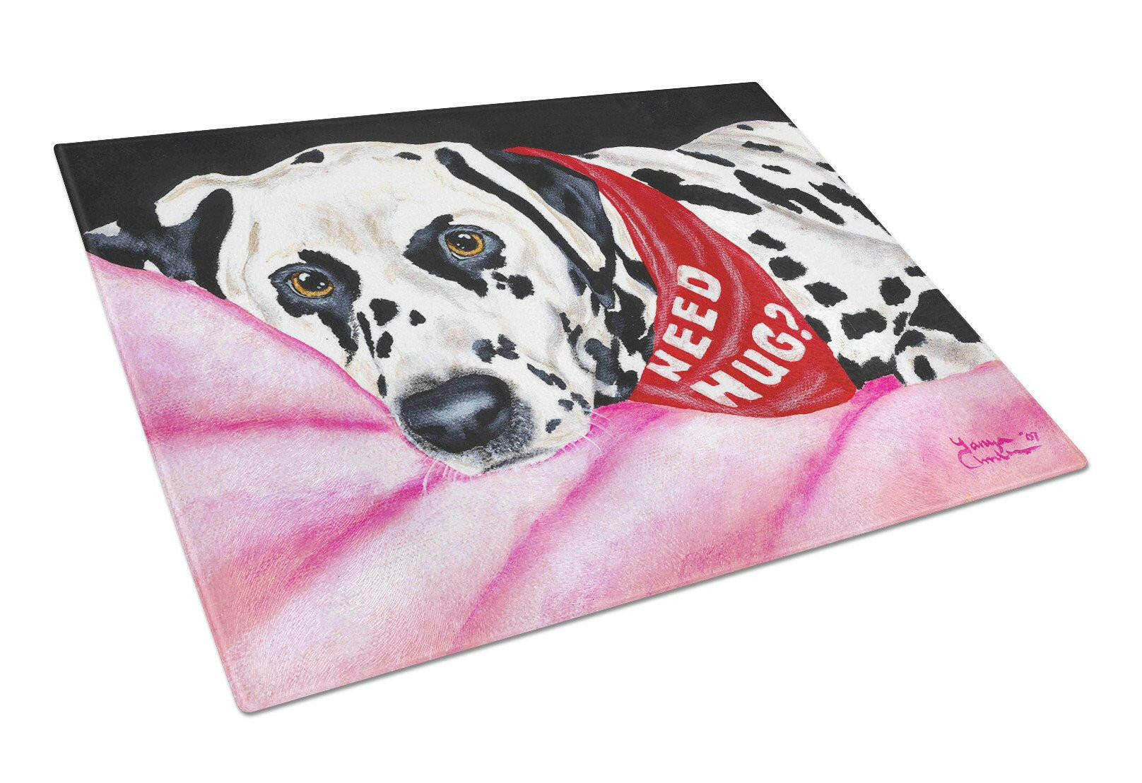 Need a Hug Dalmatian Cutting Board Tempered Glass Kitchen Cutting Surface, Heat Resistant Chopping, Non-Slip Feet, Food Prep & Serving