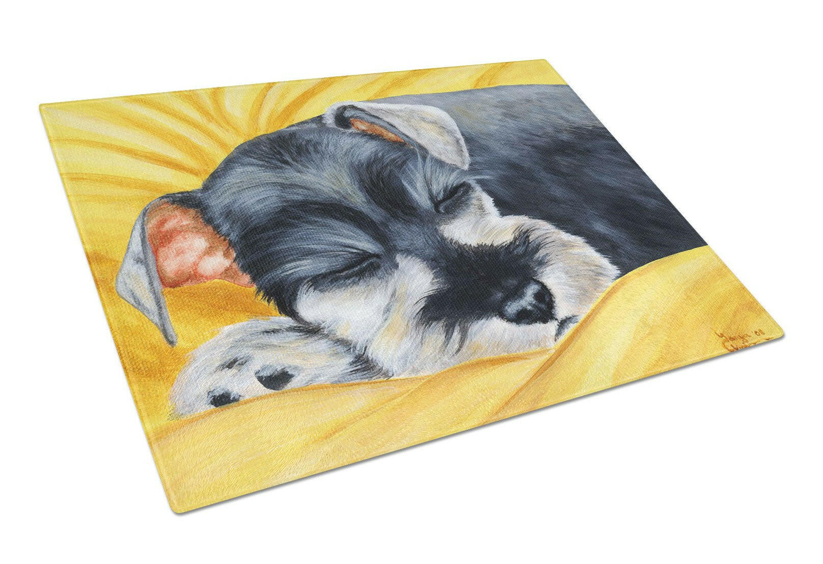Snoozing Schnauzer Cutting Board Tempered Glass Kitchen Cutting Surface, Heat Resistant Chopping, Non-Slip Feet, Food Prep & Serving