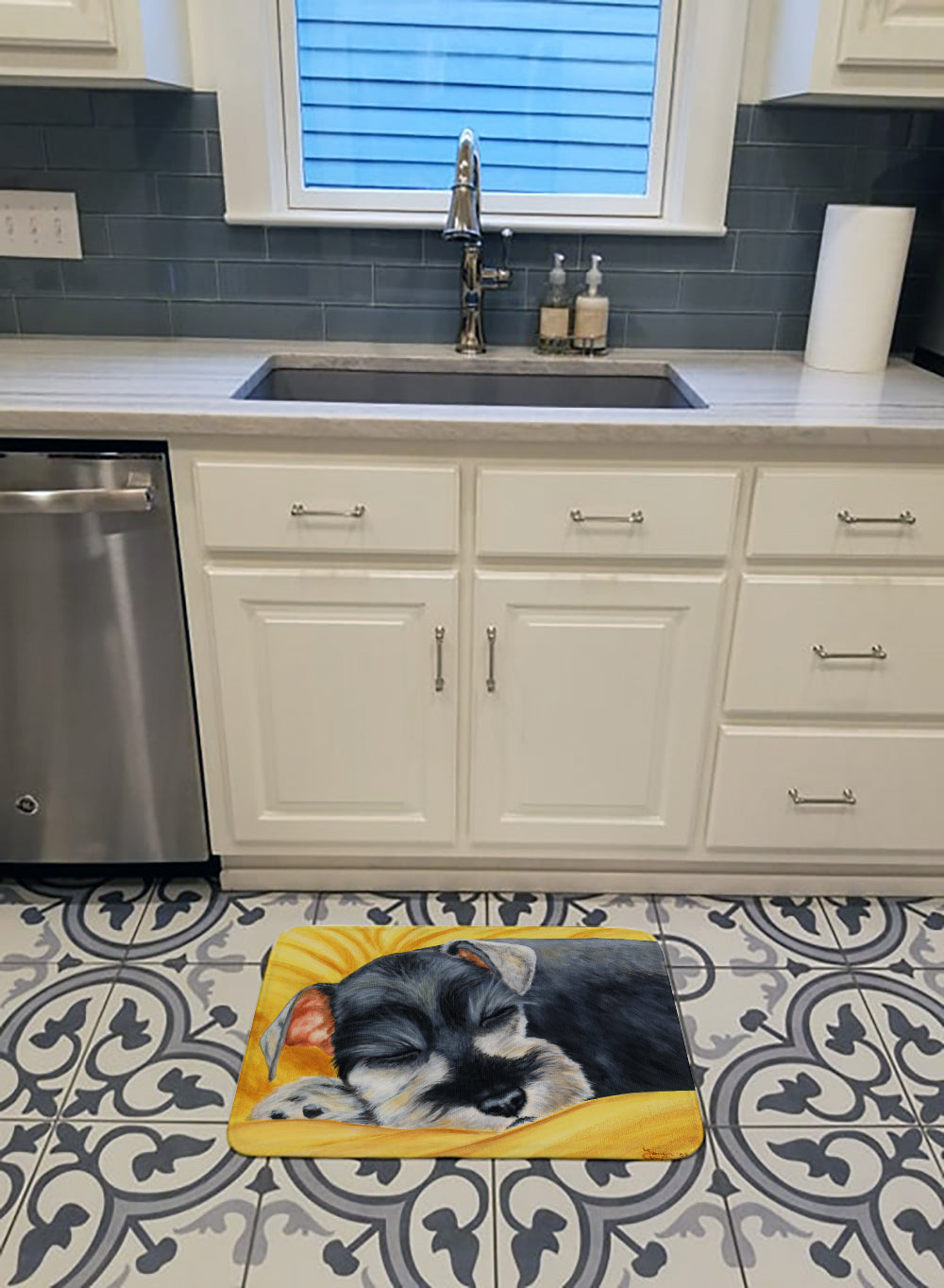 Snoozing Schnauzer Memory Foam Kitchen Mat Machine Washable Anti-Fatigue Cushion Comfort Bath or Kitchen Rug