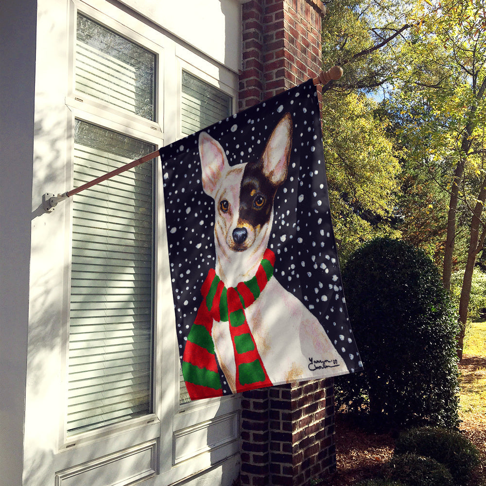 Snowy Chihuahua House Flag 28x40 Porch Sleeve Pole Decorative Outside Yard Banner Artwork Wall Hanging, Polyester