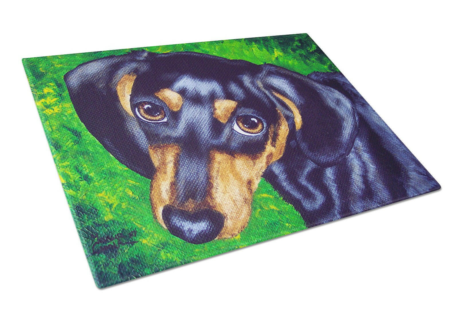 Tootsie Dachshund Cutting Board Tempered Glass Kitchen Cutting Surface, Heat Resistant Chopping, Non-Slip Feet, Food Prep & Serving