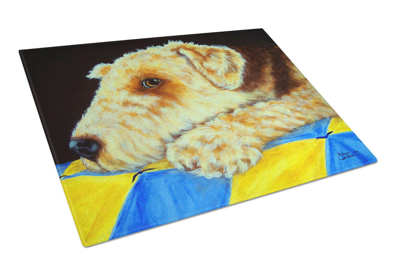 Airedale Terrier Momma's Quilt Cutting Board Tempered Glass Kitchen Cutting Surface, Heat Resistant Chopping, Non-Slip Feet, Food Prep & Serving