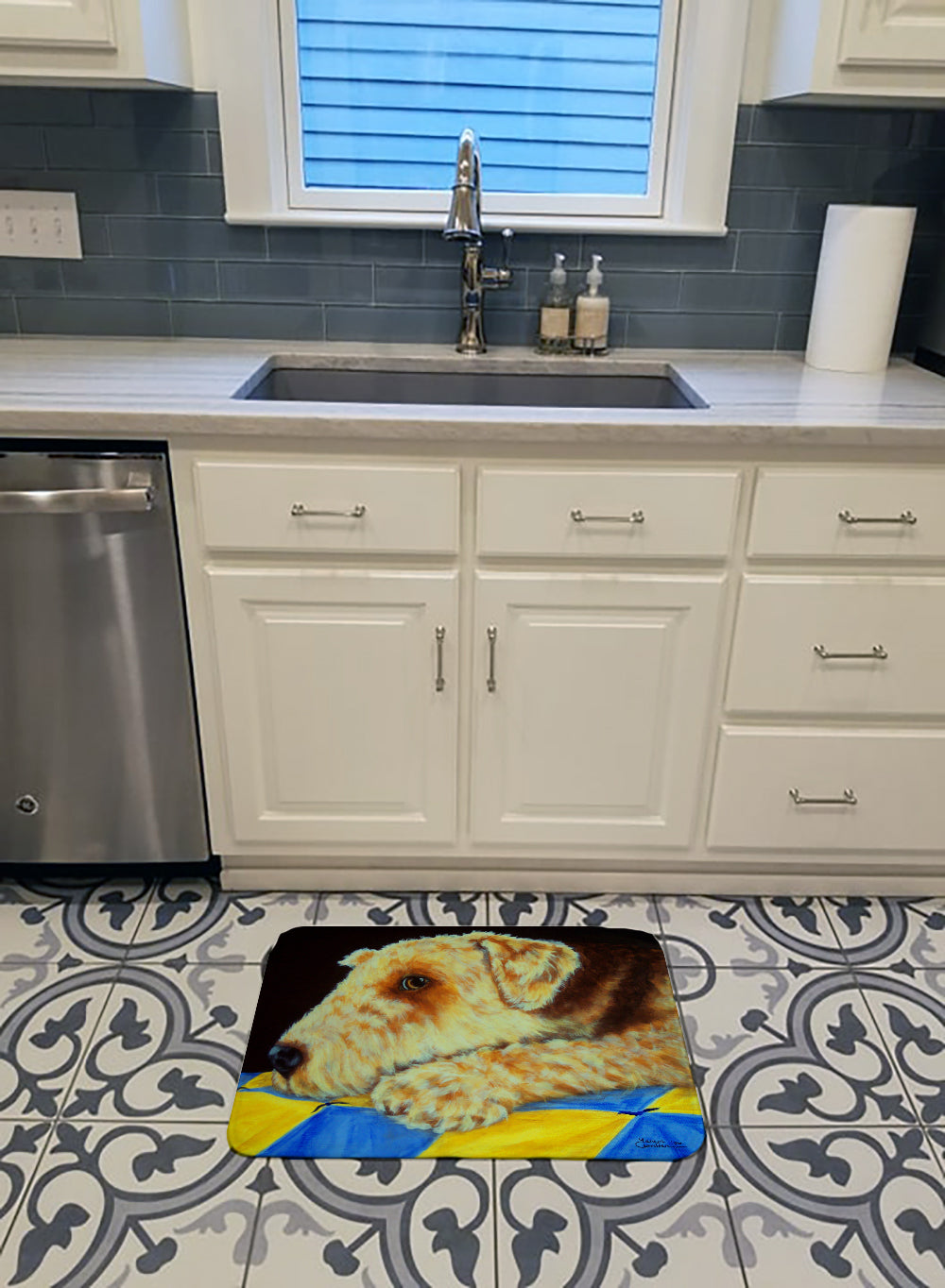 Airedale Terrier Momma's Quilt Memory Foam Kitchen Mat Machine Washable Anti-Fatigue Cushion Comfort Bath or Kitchen Rug