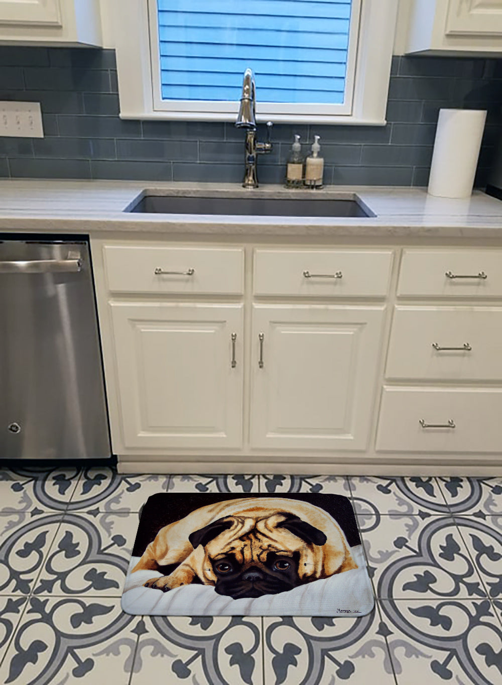 Fred the Pug Memory Foam Kitchen Mat Machine Washable Anti-Fatigue Cushion Comfort Bath or Kitchen Rug