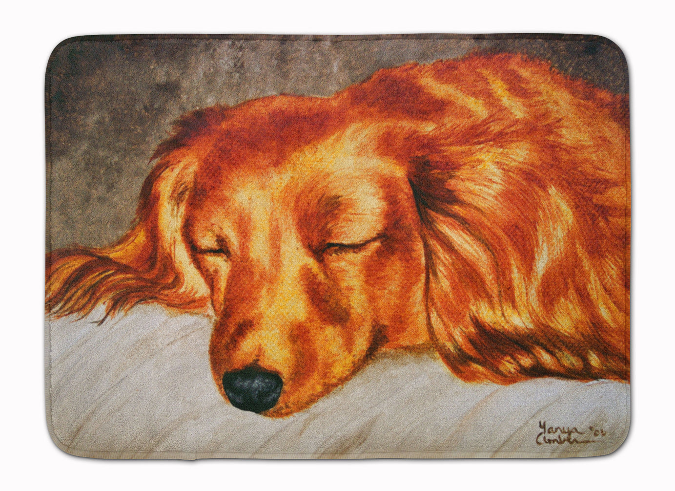 Red Longhaired Dachshund Memory Foam Kitchen Mat Machine Washable Anti-Fatigue Cushion Comfort Bath or Kitchen Rug