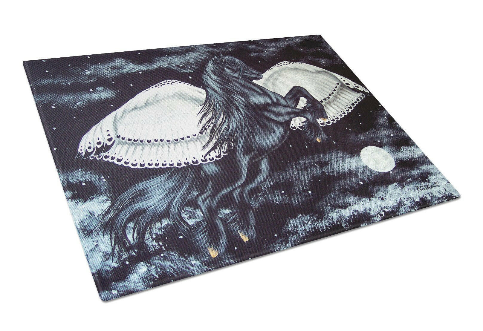 Black Flying Horse Cutting Board Tempered Glass Kitchen Cutting Surface, Heat Resistant Chopping, Non-Slip Feet, Food Prep & Serving