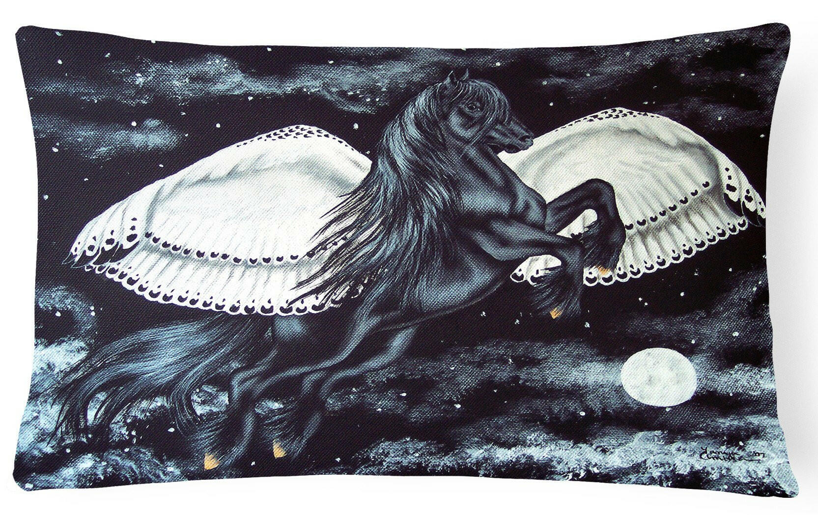 Black Flying Horse Decorative Throw Pillow 12x16 Indoor Outdoor Accent Cushion, Fabric Cover with Insert for Sofa, Bed, Porch & Living Room