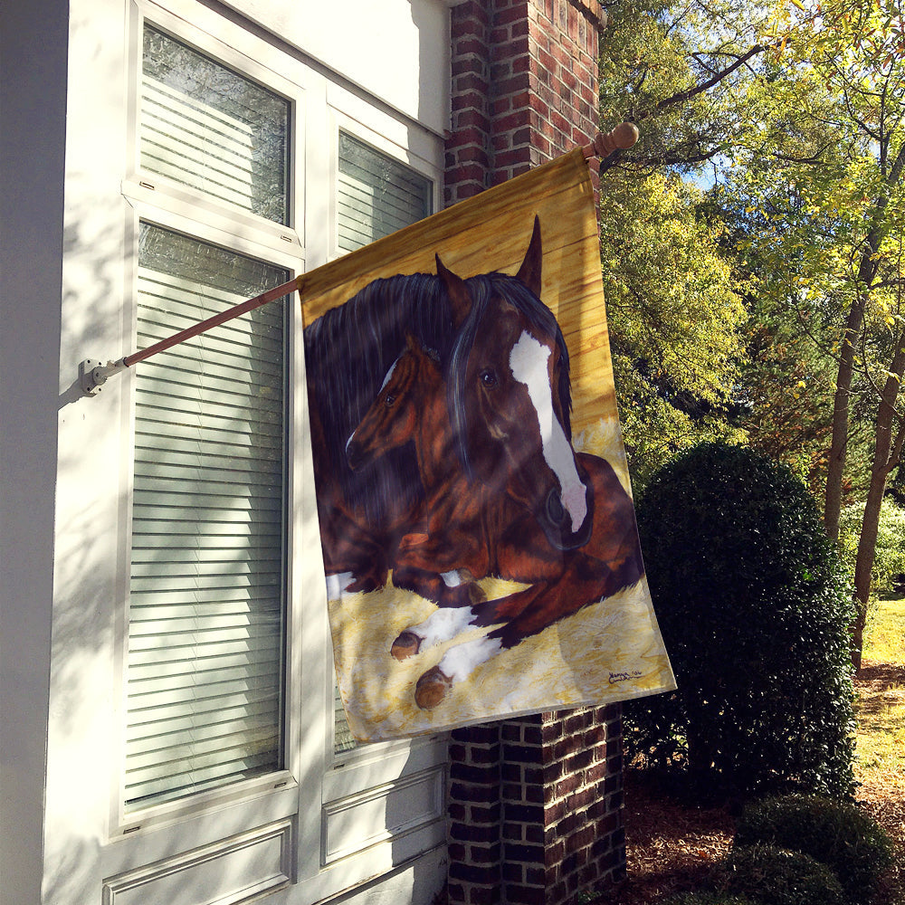Bay Mare Foal Horse House Flag 28x40 Porch Sleeve Pole Decorative Outside Yard Banner Artwork Wall Hanging, Polyester