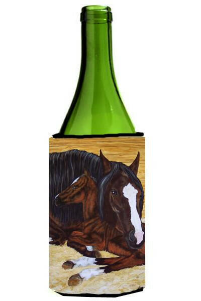 Bay Mare Foal Horse Wine Bottle Hugger Gift Sleeve for Standard 750 ml Bottles, Insulated Reusable Also Fits Mini Shot & Pint Bottles