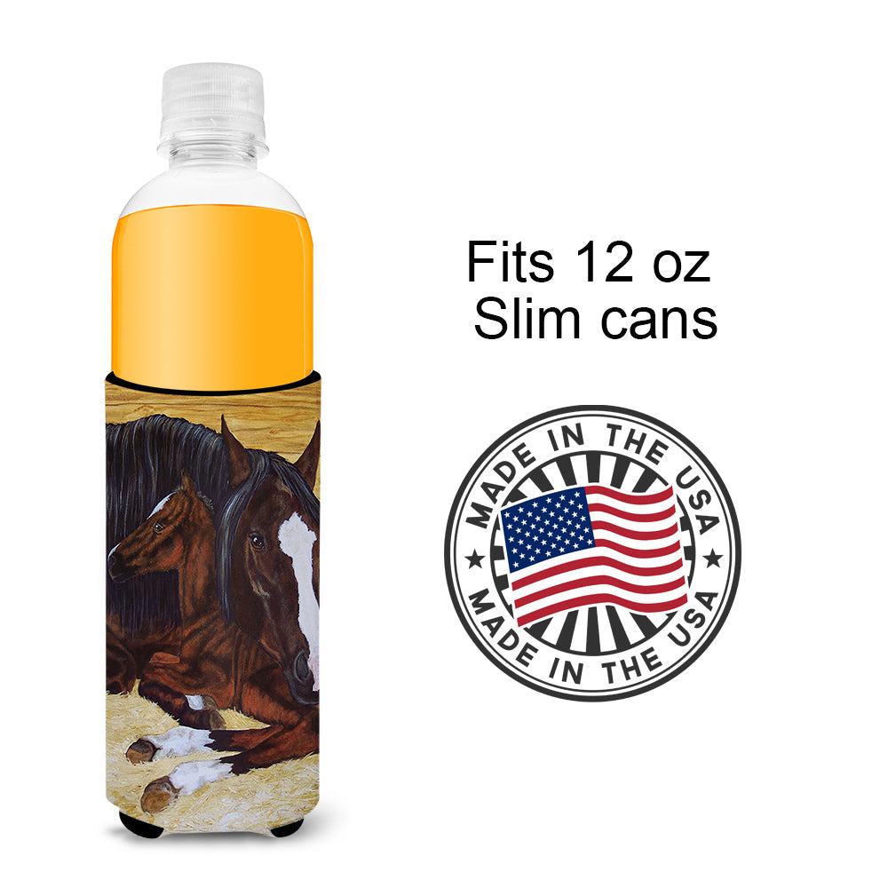 Bay Mare Foal Horse Slim Can Hugger , Insulated Foam Hugger for 12 oz Slim Cans, Beer Bottles & Water Bottles, Printed in USA