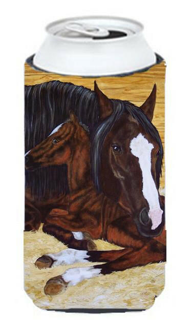 Bay Mare Foal Horse Tall Boy Hugger Can Cooler Sleeve Machine Washable Drink Collapsible Insulator Beverage Insulated Holder