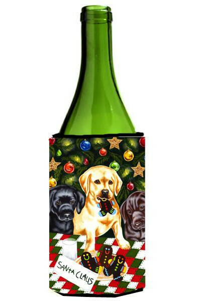 Santa's Helpers in Christmas Stockings Labrador Wine Bottle Hugger Gift Sleeve for Standard 750 ml Bottles, Insulated Reusable Also Fits Mini Shot & Pint Bottles