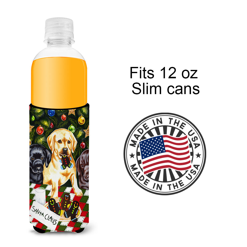 Santa's Helpers in Christmas Stockings Labrador Slim Can Hugger , Insulated Foam Hugger for 12 oz Slim Cans, Beer Bottles & Water Bottles, Printed in USA