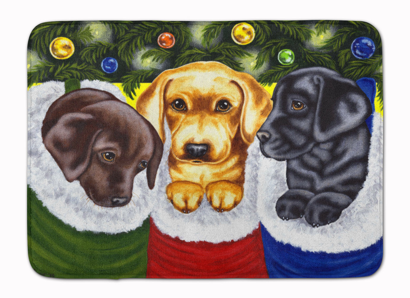 Christmas Stocking Surprise Labrador Memory Foam Kitchen Mat Machine Washable Anti-Fatigue Cushion Comfort Bath or Kitchen Rug