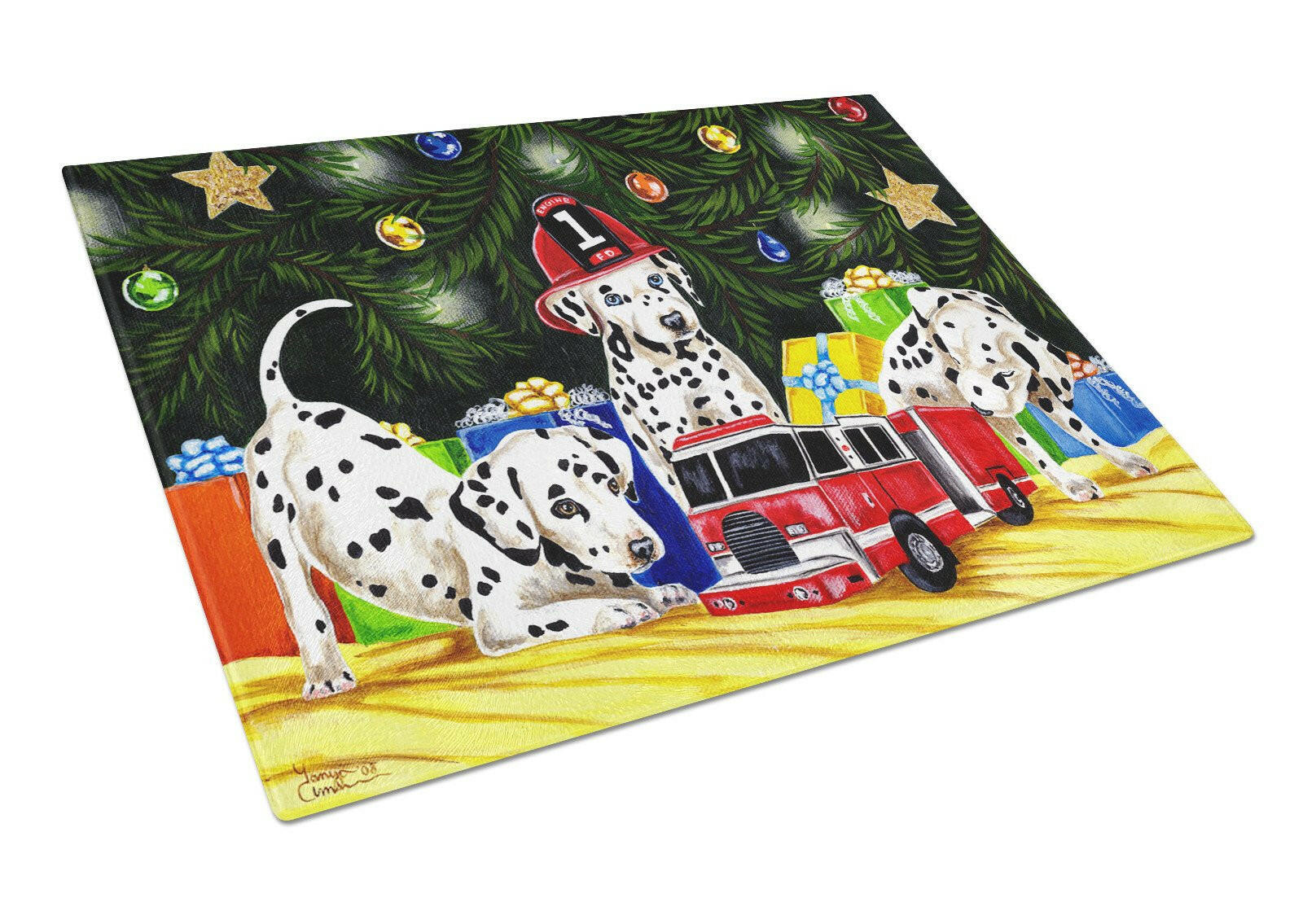 Christmas Favorite Gift Dalmatian Cutting Board Tempered Glass Kitchen Cutting Surface, Heat Resistant Chopping, Non-Slip Feet, Food Prep & Serving