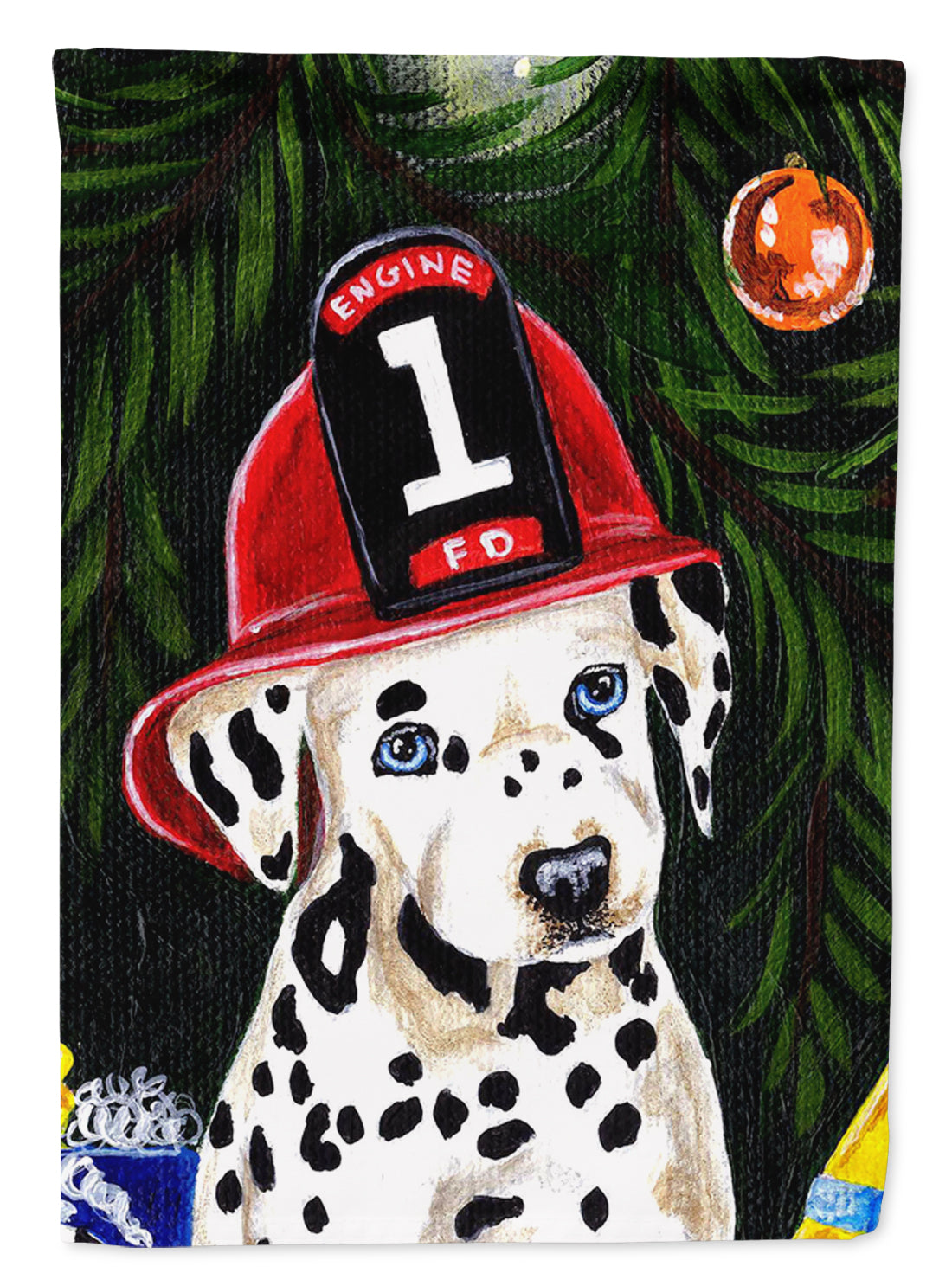 Fire Fighter Christmas Dalmatian House Flag 28x40 Porch Sleeve Pole Decorative Outside Yard Banner Artwork Wall Hanging, Polyester