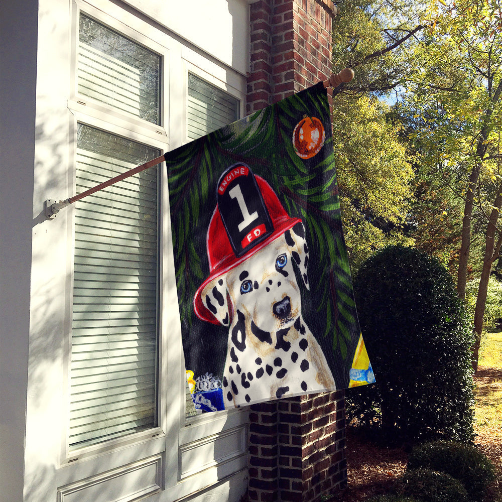 Fire Fighter Christmas Dalmatian House Flag 28x40 Porch Sleeve Pole Decorative Outside Yard Banner Artwork Wall Hanging, Polyester