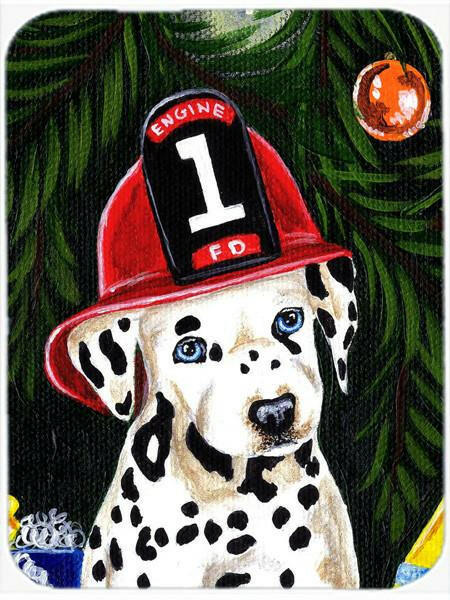 Fire Fighter Christmas Dalmatian Cutting Board Tempered Glass Kitchen Cutting Surface, Heat Resistant Chopping, Non-Slip Feet, Food Prep & Serving