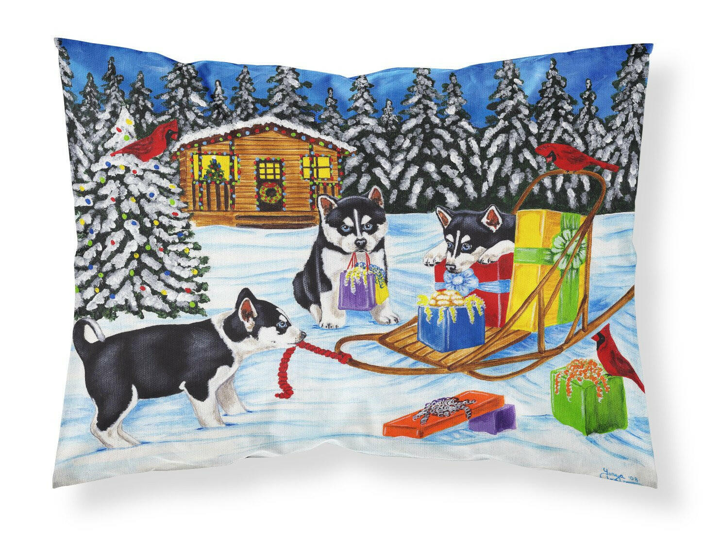 Christmas Mush Siberian Husky Standard Pillowcase Lightweight Super Soft Easy Care Decorative Artwork Pillowcase, Standard