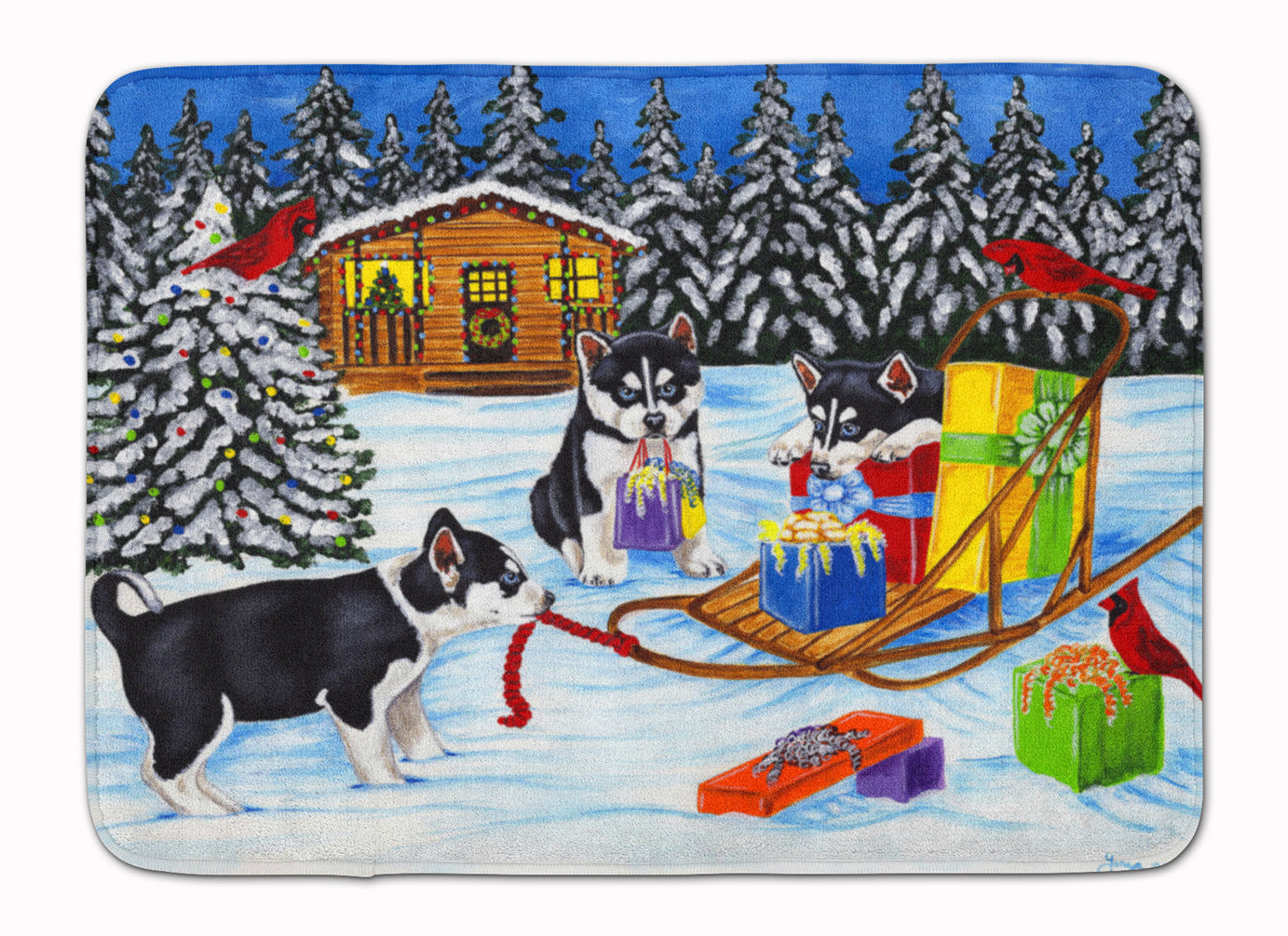 Christmas Mush Siberian Husky Memory Foam Kitchen Mat Machine Washable Anti-Fatigue Cushion Comfort Bath or Kitchen Rug