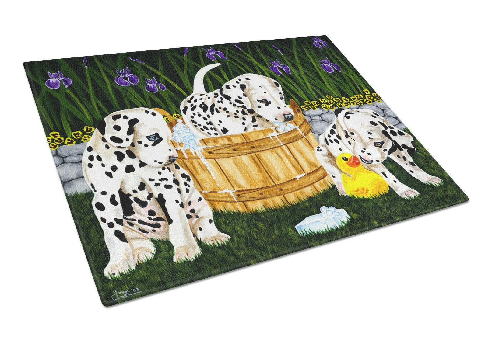 Pass the Soap Dalmatian Cutting Board Tempered Glass Kitchen Cutting Surface, Heat Resistant Chopping, Non-Slip Feet, Food Prep & Serving