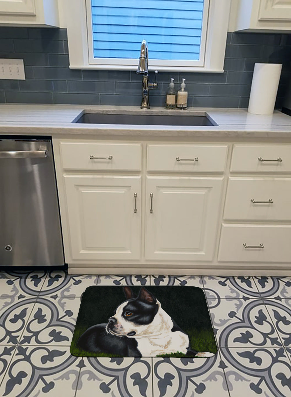 Boston Terrier Beauty Memory Foam Kitchen Mat Machine Washable Anti-Fatigue Cushion Comfort Bath or Kitchen Rug