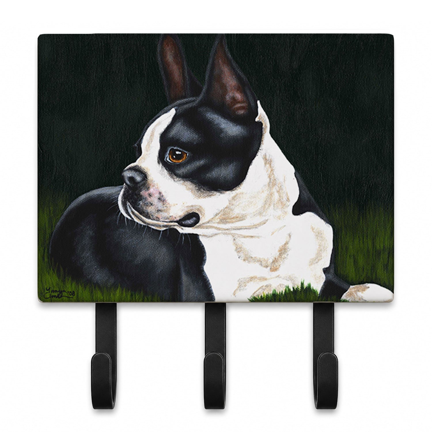 Boston Terrier Beauty Leash or Key Holder Wall Hooks, Coat Rack Wall Mount, for Hanging Keys, Towels, Aprons, Leashes