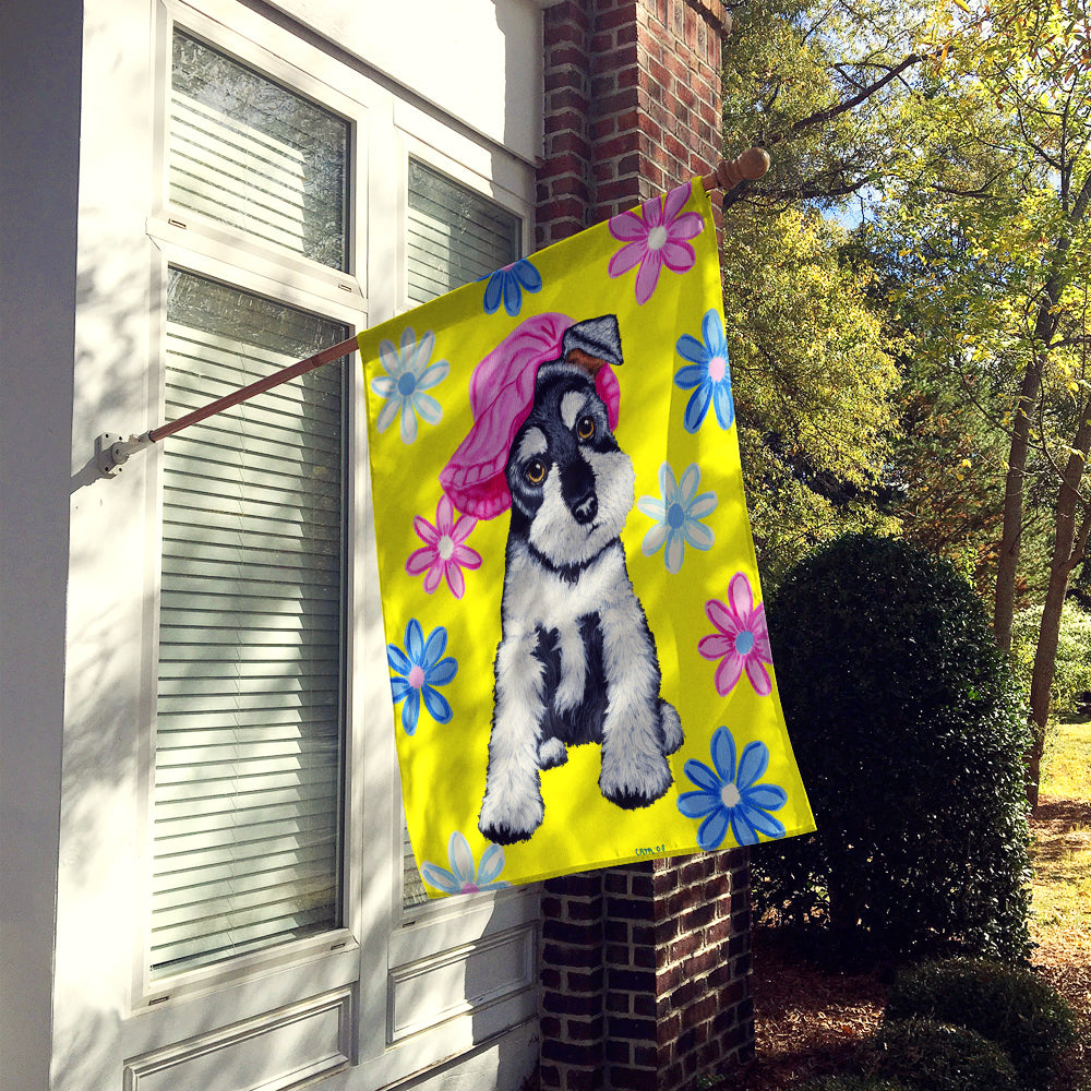 Spring Cutie Schnauzer House Flag 28x40 Porch Sleeve Pole Decorative Outside Yard Banner Artwork Wall Hanging, Polyester