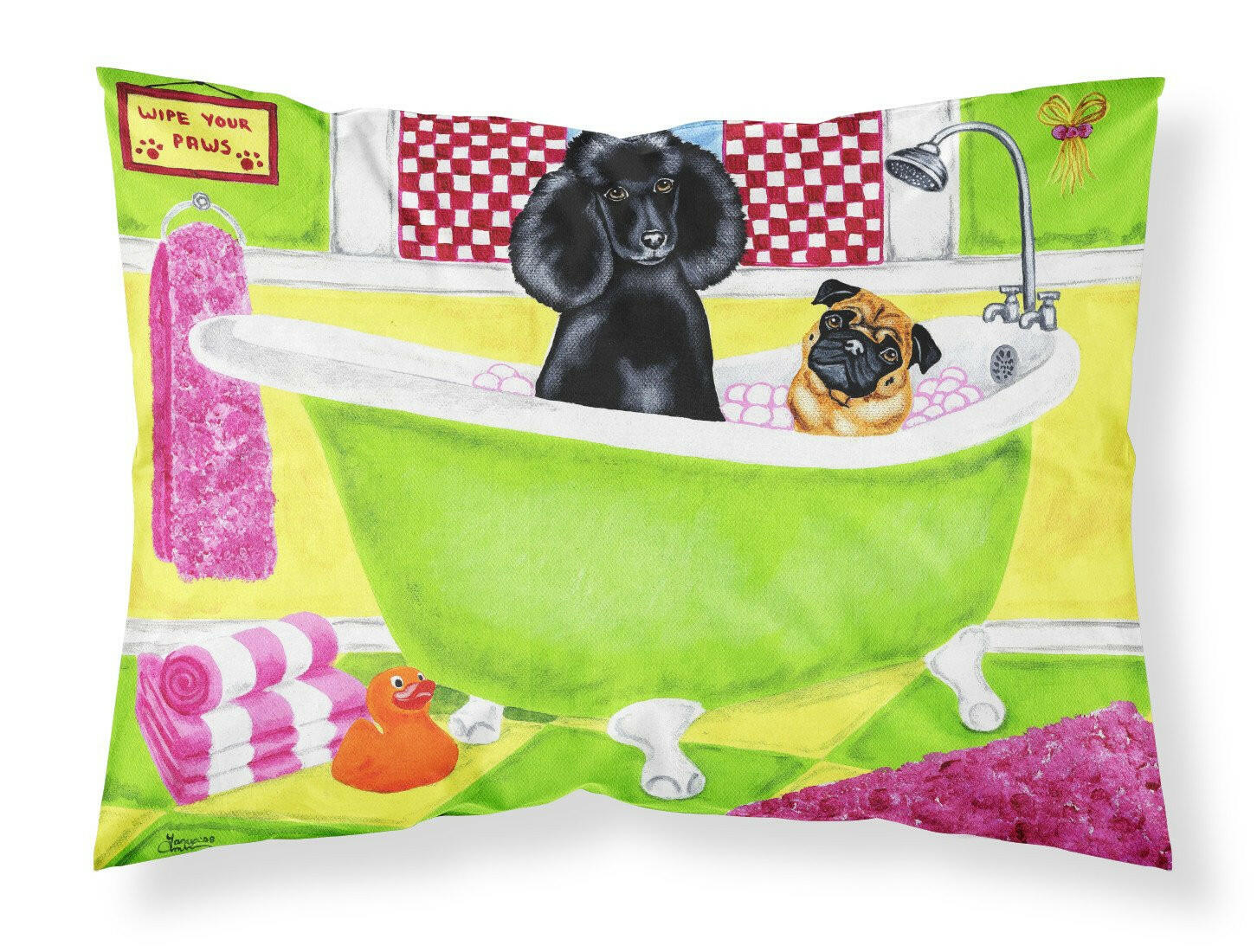 Tub for Two with Poodle and Pug Standard Pillowcase Lightweight Super Soft Easy Care Decorative Artwork Pillowcase, Standard