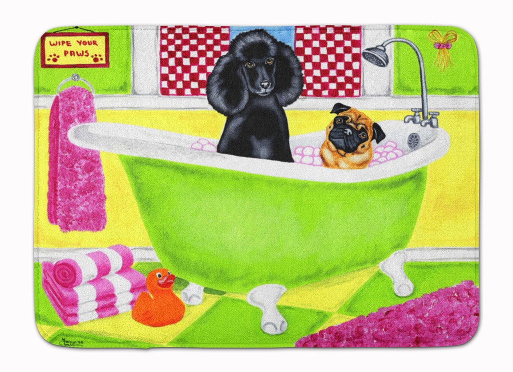 Tub for Two with Poodle and Pug Memory Foam Kitchen Mat Machine Washable Anti-Fatigue Cushion Comfort Bath or Kitchen Rug